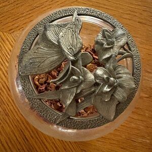 Ornate Glass Potpourri Bowl with Floral Metal Lid